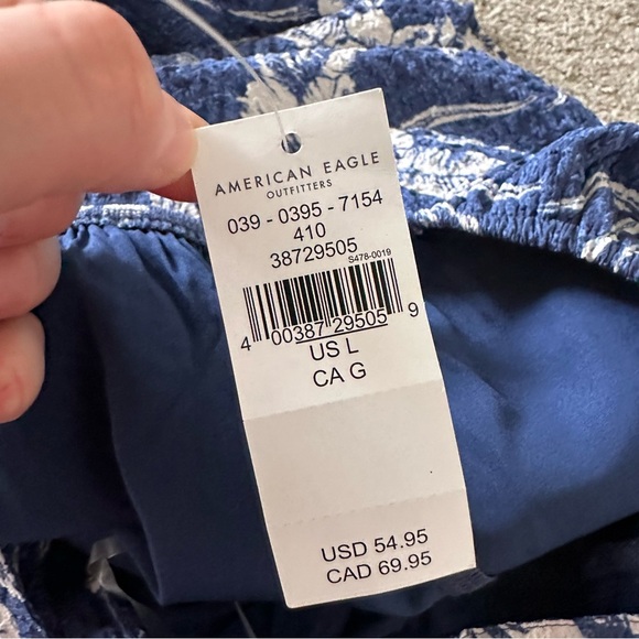 American Eagle Hawaiian Cut Out Back Crinkle Mini Dress Blue Large - Picture 6 of 7